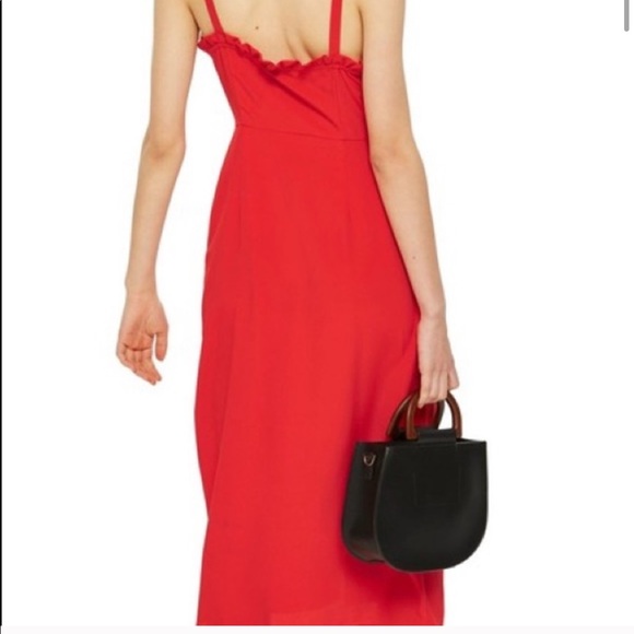 Topshop Red midi ruffle dress botton - Picture 5 of 8